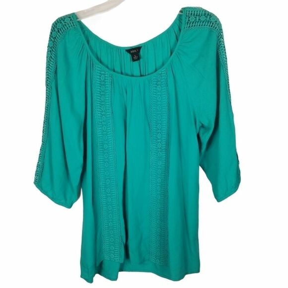 INTRO Turquoise peasant  blouse. Size L. - Picture 1 of 13